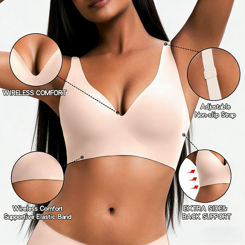 Wireless Women's Comfortable Push-Up Bralettes – Seamless T-Shirt Bras for Everyday Wear (Deep V)
