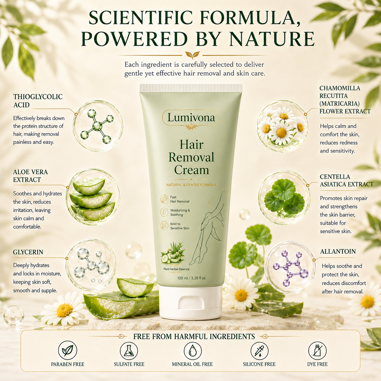 Natural Gentle Hair Removal Cream | For Women & Men, Sensitive Skin