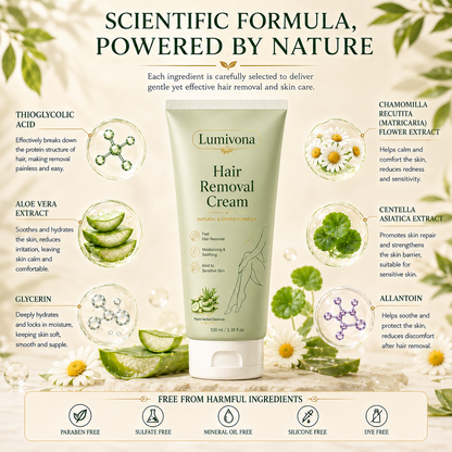 Natural Gentle Hair Removal Cream | For Women & Men, Sensitive Skin
