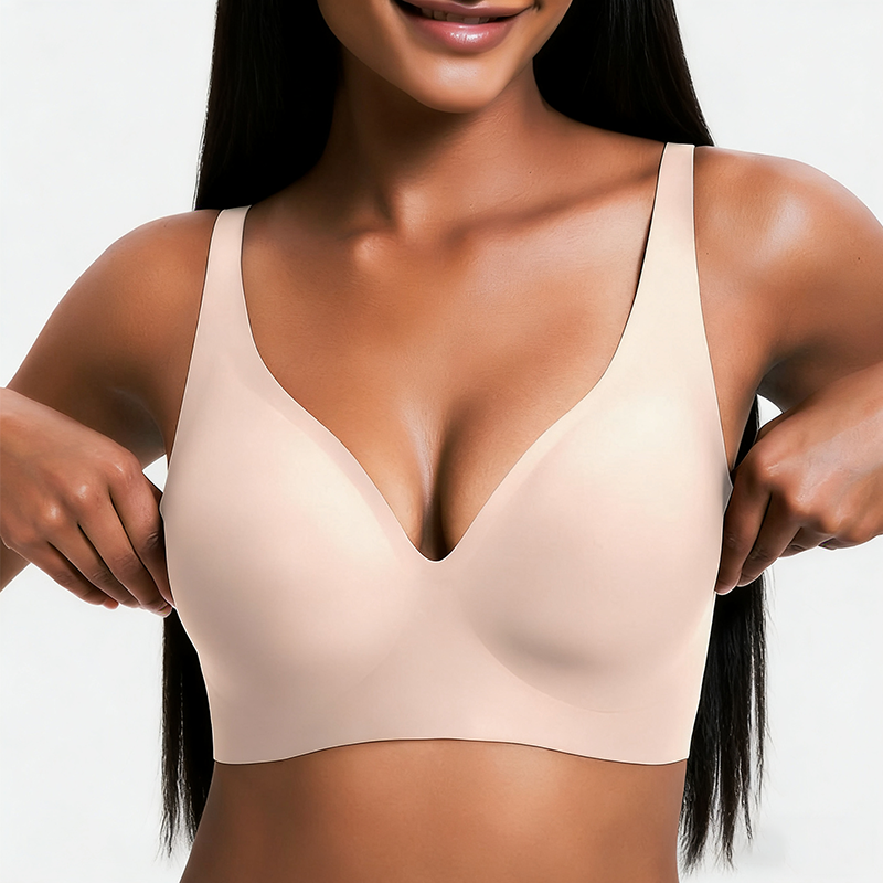 Wireless Women's Comfortable Push-Up Bralettes – Seamless T-Shirt Bras for Everyday Wear (Deep V)